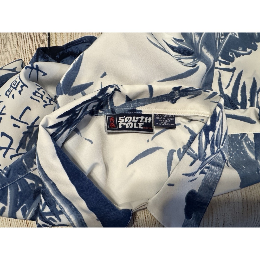 Vintage South Pole Short Sleeve Button Up Blue White Tiger Shirt 2XL GTub7 - Picture 6 of 6